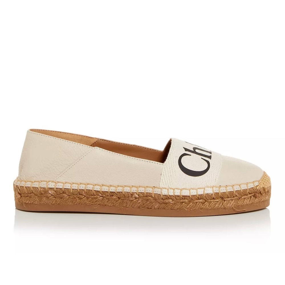Chloé Cream Leather Espadrille Slip-On with Natural Jute Sole